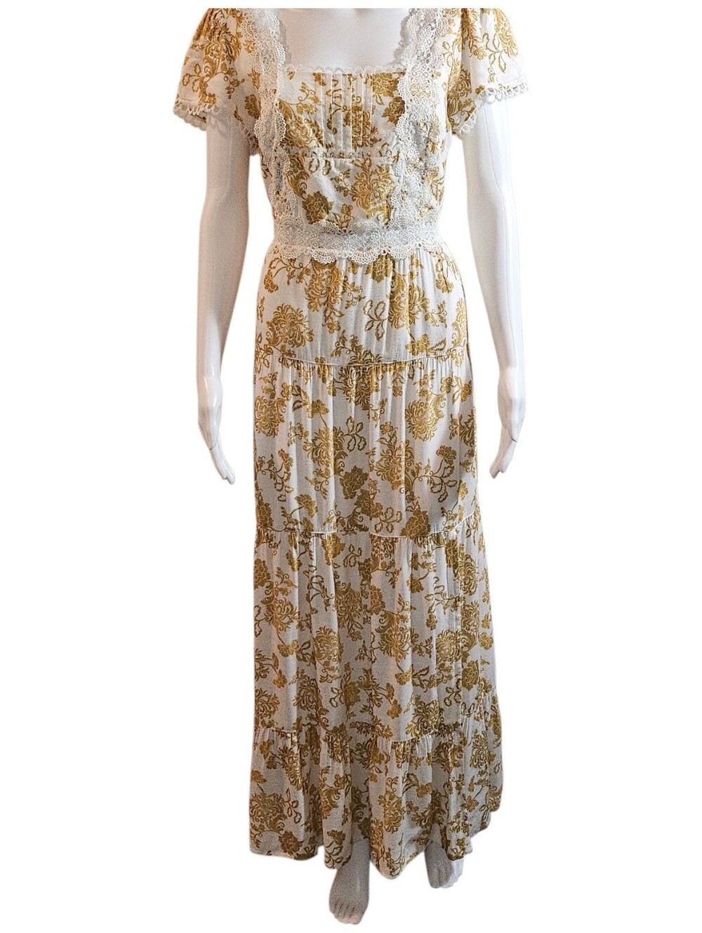RAHI Flora Embroidered Coast Maxi Dress Yellow Lace Boho Cottagecore Medium